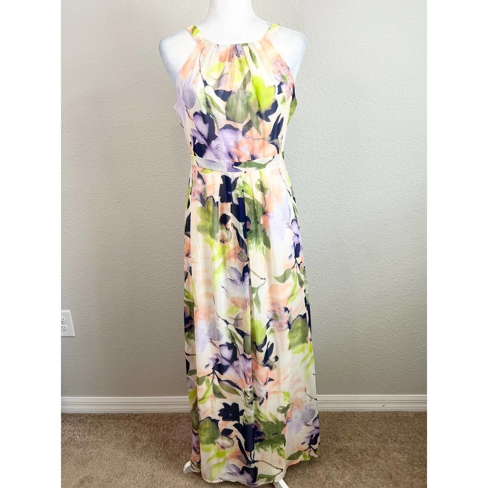 Worn Once Floral Halter Maxi Dress in Pastel Multicolor